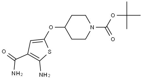 1-Piperidinecarboxylic acid, 4-[[5-amino-4-(aminocarbonyl)-2-thienyl]oxy]-, 1,1-dimethylethyl ester Struktur