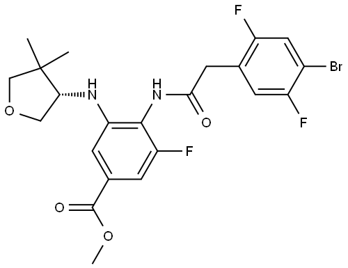 methyl 4-[2-(4-bromo-2,5-difluorophenyl)acetamido]-3-{[(3S)-4,4-dimethyloxolan-3-yl]amino}-5-fluorobenzoate Struktur