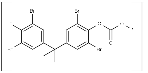 Poly[oxycarbonqloxy(2,6-dibromo-1,4-phenylene)-(1-methylethylidene)(3,5-dibromo-1,4-phenylene)] Struktur