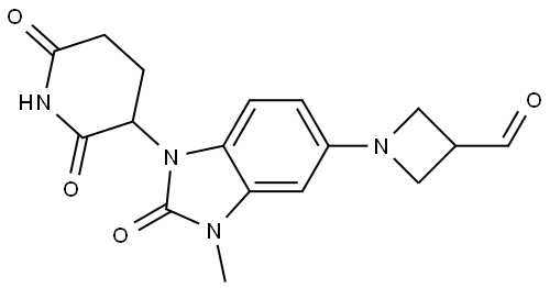 3-Azetidinecarboxaldehyde, 1-[1-(2,6-dioxo-3-piperidinyl)-2,3-dihydro-3-methyl-2-oxo-1H-benzimidazol-5-yl]- Struktur