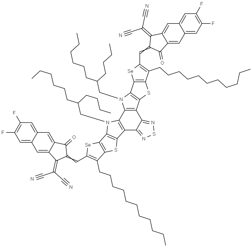 2,2'-((2Z,2'Z)-((12,13-bis(2-butyloctyl)-3,9-diundecyl-12,13-dihydro-[1,2,5]thiadiazolo[3,4-e]thieno[2'',3'':4',5']thieno[2',3':4,5]pyrrolo[3,2-g]thieno[2',3':4,5]thieno[3,2-b]indole-2,10-diyl)bis(met Struktur