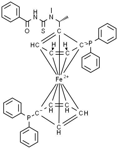 (2R)-1-[(1R)-1-[[(benzoyl)amino]thioxomethyl] methylamino]ethyl]-1′,2-bis(diphenylphosphino)ferrocene Struktur