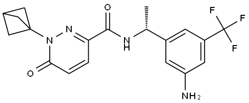 (R)-N-(1-(3-amino-5-(trifluoromethyl)phenyl)ethyl)-1-(bicyclo[1.1.1]pentan-1-yl)-6-oxo-1,6-dihydropyridazine-3-carboxamide Struktur