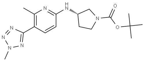 tert-butyl (S)-3-((6-methyl-5-(2-methyl-2H-tetrazol-5-yl)pyridin-2-yl)amino)pyrrolidine-1-carboxylate Struktur