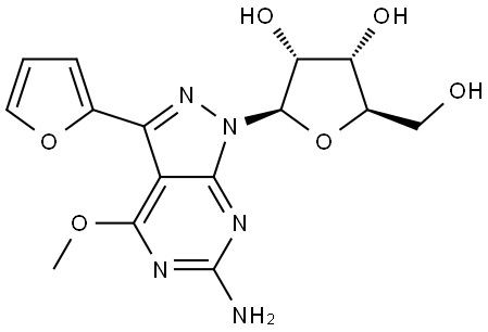 6-Amino-3-(furan-2-yl)-4-methoxy-1-(b-D-ribofuranosyl)-1H-pyrazolo[3,4-d]pyrimidine Struktur