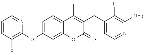 3-((2-amino-3-fluoropyridin-4-yl)methyl)-7-((3-fluoropyridin-2-yl)oxy)-4-methyl-2H-chromen-2-one Struktur