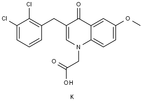 1(4H)-Quinolineacetic acid, 3-[(2,3-dichlorophenyl)methyl]-6-methoxy-4-oxo-, potassium salt (1:1) Struktur