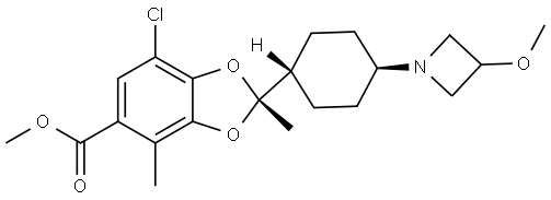 methyl (R)-7-chloro-2-(trans-4-(3-methoxyazetidin-1-yl)cyclohexyl)-2,4-dimethylbenzo[d][1,3]dioxole-5-carboxylate Struktur