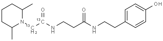 3-(2-(2,6-dimethylpiperidin-1-yl)acetamido-1-13C-1-13C)-N-(4-hydroxyphenethyl)propanamide Struktur