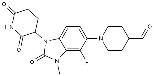 1-[1-(2,6-dioxo-3-piperidyl)-4-fluoro-3-methyl-2-oxo-benzimidazol-5-yl]piperidine-4-carbaldehyde Struktur