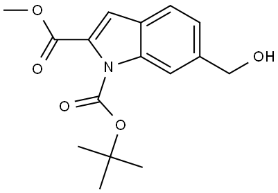 1H-Indole-1,2-dicarboxylic acid, 6-(hydroxymethyl)-, 1-(1,1-dimethylethyl) 2-methyl ester Struktur