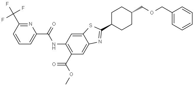 Methyl 2-(trans-4-((Benzyloxy)methyl)cyclohexyl)-6-(6-(trifluoromethyl)picolinamido)benzo[d]thiazole-5-carboxylate Struktur