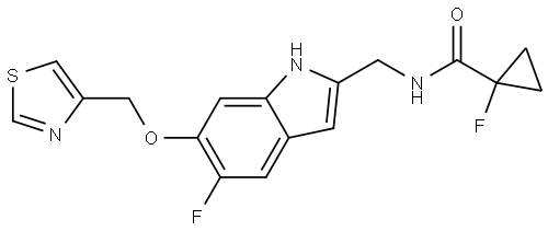 Cyclopropanecarboxamide, 1-fluoro-N-[[5-fluoro-6-(4-thiazolylmethoxy)-1H-indol-2-yl]methyl]- Struktur