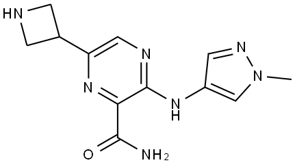 6-(azetidin-3-yl)-3-((1-methyl-1H-pyrazol-4-yl)amino)pyrazine-2-carboxamide Struktur