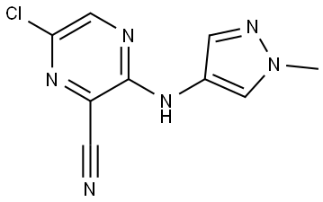 6-chloro-3-((1-methyl-1H-pyrazol-4-yl)amino)pyrazine-2-carbonitrile Struktur