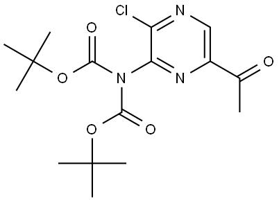 Imidodicarbonic acid, N-(6-acetyl-3-chloro-2-pyrazinyl)-, C,C′-bis(1,1-dimethylethyl) ester Struktur