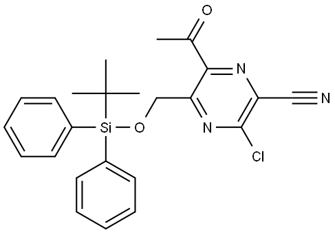 2-Pyrazinecarbonitrile, 6-acetyl-3-chloro-5-[[[(1,1-dimethylethyl)diphenylsilyl]oxy]methyl]- Struktur