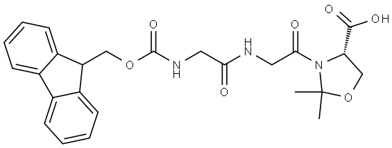 4-Oxazolidinecarboxylic acid, 3-[2-[[2-[[(9H-fluoren-9-ylmethoxy)carbonyl]amino]acetyl]amino]acetyl]-2,2-dimethyl-, (4S)- Struktur