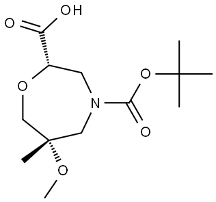 (2S,6S)-4-(tert-Butoxycarbonyl)-6-methoxy-6-methyl-1,4-oxazepane-2-carboxylic acid Struktur