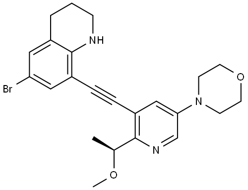 6-bromo-8-(2-{2-[(1S)-1-methoxyethyl]-5-(morpholin-4-yl)pyridin-3-yl}ethynyl)-1,2,3,4-tetrahydroquinoline Struktur