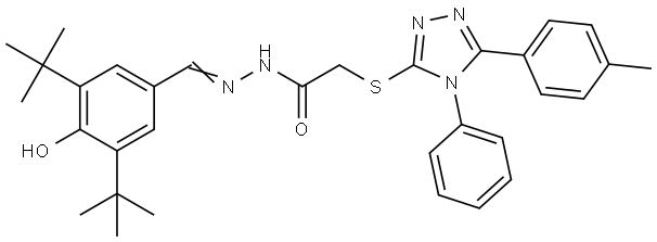 N'-[(E)-(3,5-DITERT-BUTYL-4-HYDROXYPHENYL)METHYLIDENE]-2-{[5-(4-METHYLPHENYL)-4-PHENYL-4H-1,2,4-TRIAZOL-3-YL]SULFANYL}ACETOHYDRAZIDE Struktur