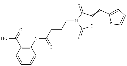 2-({4-[(5E)-4-OXO-5-(2-THIENYLMETHYLENE)-2-THIOXO-1,3-THIAZOLIDIN-3-YL]BUTANOYL}AMINO)BENZOIC ACID Struktur