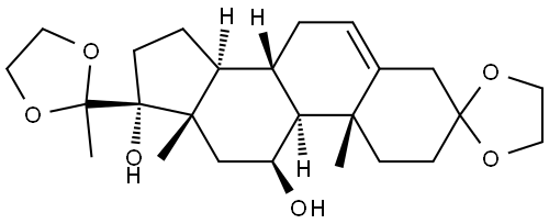 Pregn-5-ene-3,20-dione, 11,17-dihydroxy-, cyclic 3,20-bis(1,2-ethanediyl acetal), (11β)- Struktur