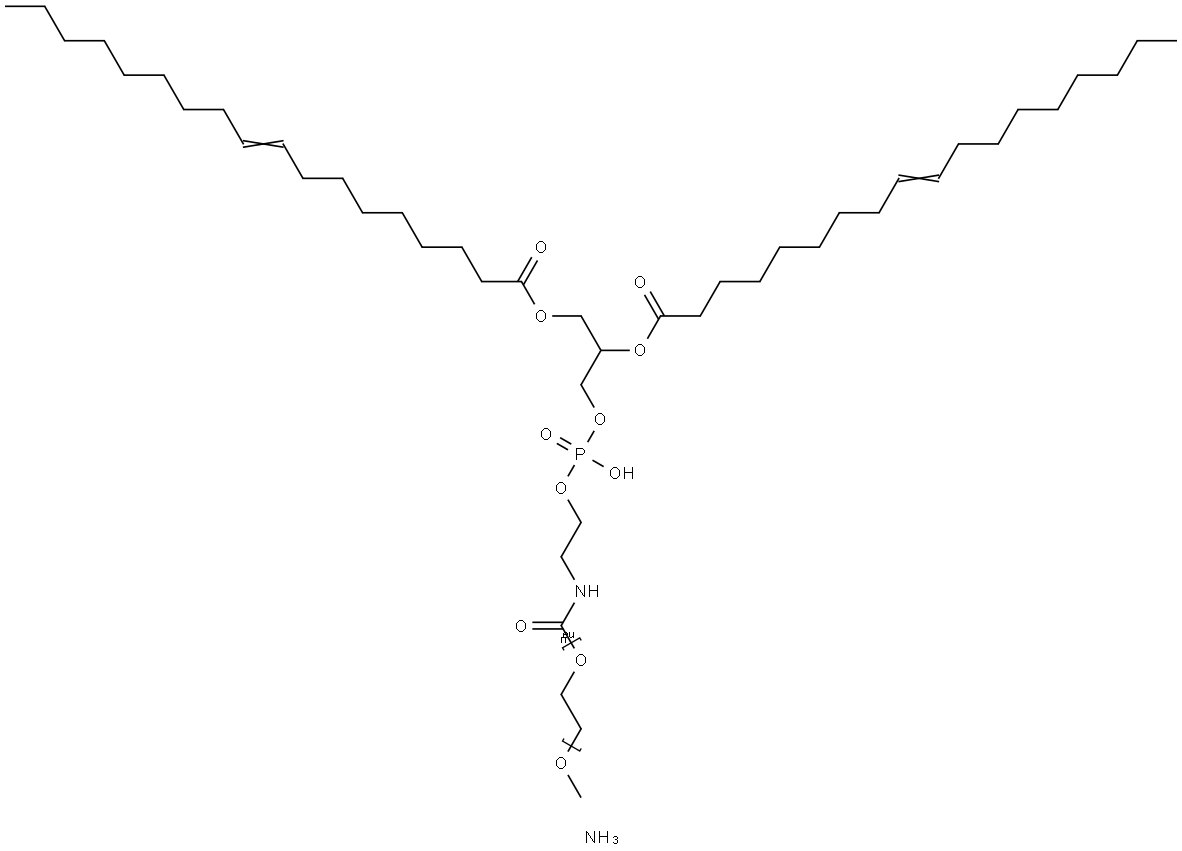 1,2-dioleoyl-sn-glycero-3-phosphoethanolamine-N-[methoxy(polyethylene glycol)-2000] (ammonium salt)
 Struktur