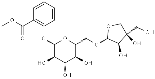 Benzoic acid, 2-[(6-O-D-apio-β-D-furanosyl-β-D-glucopyranosyl)oxy]-, methyl ester Struktur