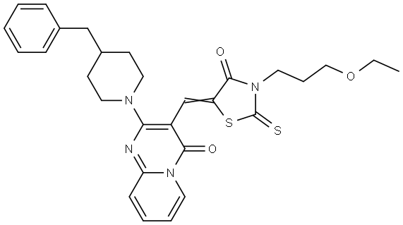 2-(4-BENZYL-1-PIPERIDINYL)-3-{(E)-[3-(3-ETHOXYPROPYL)-4-OXO-2-THIOXO-1,3-THIAZOLIDIN-5-YLIDENE]METHYL}-4H-PYRIDO[1,2-A]PYRIMIDIN-4-ONE Struktur