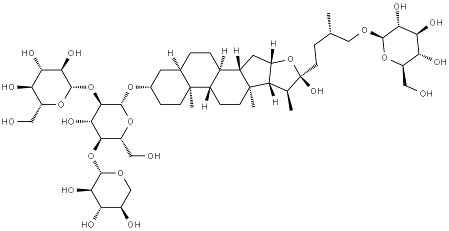 β-D-Glucopyranoside, (3β,5β,22α,25S)-26-(β-D-glucopyranosyloxy)-22-hydroxyfurostan-3-yl O-β-D-glucopyranosyl-(1→2)-O-[β-D-xylopyranosyl-(1→4)]- Struktur