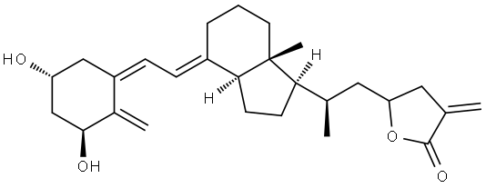 2(3H)-Furanone, 5-[(2R)-2-[(1R,3aS,4E,7aR)-4-[(2Z)-2-[(3S,5R)-3,5-dihydroxy-2-methylenecyclohexylidene]ethylidene]octahydro-7a-methyl-1H-inden-1-yl]propyl]dihydro-3-methylene- Struktur