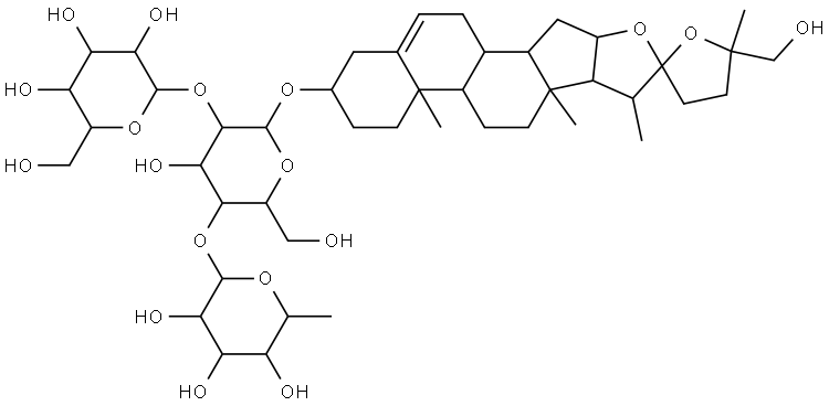 β-D-Glucopyranoside, (3β,22α,25S)-22,25-epoxy-26-hydroxyfurost-5-en-3-yl O-6-deoxy-α-L-mannopyranosyl-(1→4)-O-[β-D-glucopyranosyl-(1→2)]- Struktur