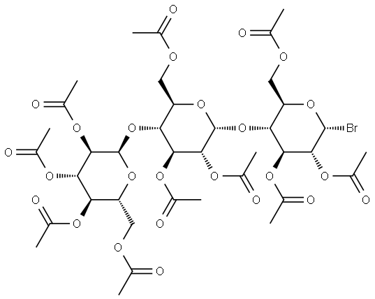 O-2,3,4,6-Tetra-O-acetyl-α-D-glucopyranosyl-(1→4)-O-2,3,6-tri-O-acetyl-α-D-glucopyranosyl-(1→4)-α-D-Glucopyranosyl Bromide Triacetate (Stabilized with 2.5% CaCO3) Struktur