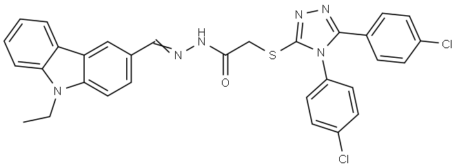 2-{[4,5-BIS(4-CHLOROPHENYL)-4H-1,2,4-TRIAZOL-3-YL]SULFANYL}-N'-[(E)-(9-ETHYL-9H-CARBAZOL-3-YL)METHYLIDENE]ACETOHYDRAZIDE Struktur