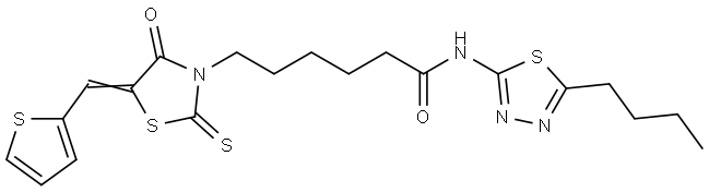 N-(5-BUTYL-1,3,4-THIADIAZOL-2-YL)-6-[(5E)-4-OXO-5-(2-THIENYLMETHYLENE)-2-THIOXO-1,3-THIAZOLIDIN-3-YL]HEXANAMIDE Struktur