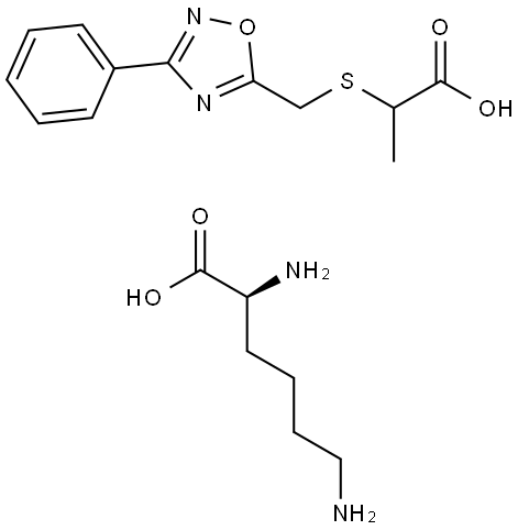 L-Lysine, mono(2-(((3-phenyl-1,2,4-oxadiazol-5-yl)methyl)thio)propanoate) Struktur