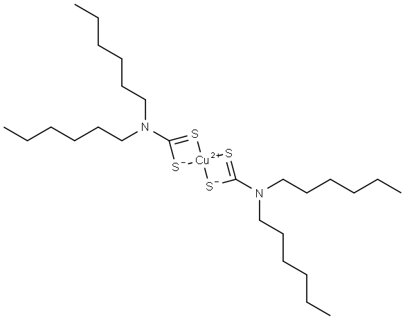 Copper, bis(dihexylcarbamodithioato-.kappa.S,.kappa.S)-, (SP-4-1)- Struktur