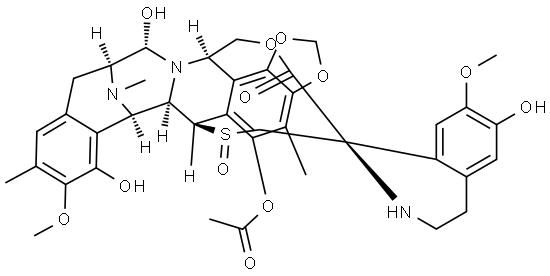 Spiro[6,16-(epithiopropanoxymethano)-7,13-imino-12H-1,3-dioxolo[7,8]isoquino[3,2-b][3]benzazocine-20,1'(2'H)-isoquinolin]-19-one, 5-(acetyloxy)-3',4',6,6a,7,13,14,16-octahydro-6',8,14-trihydroxy-7',9-dimethoxy-4,10,23-trimethyl-, 22-oxide, (1'R,6R,6aR,7R,13S,14S,16R)- (9CI) Struktur