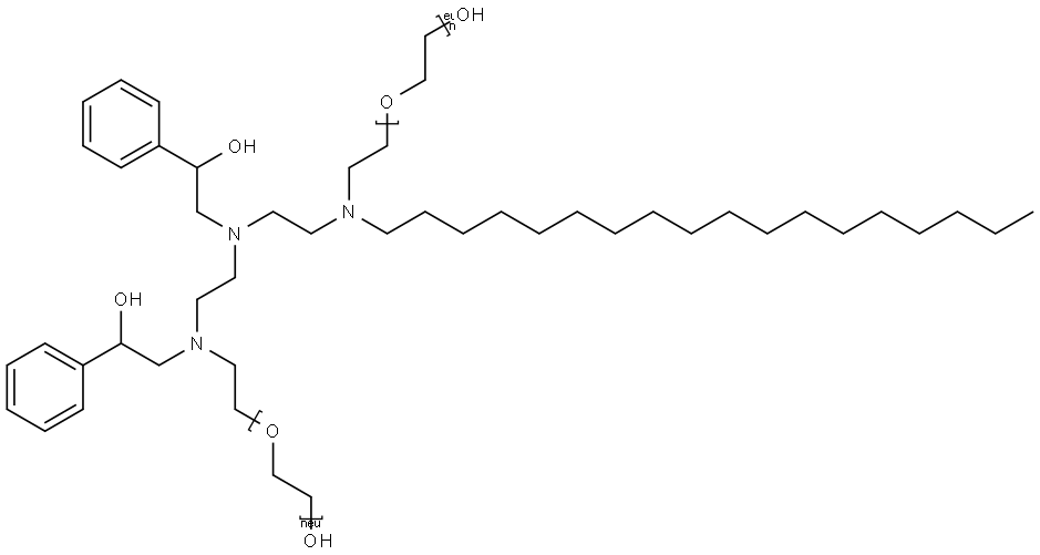 Poly(oxy-1,2-ethanediyl), .alpha.-hydro-.omega.-hydroxy-, ether with .alpha.-(2-hydroxyethyl)2-2-(2-hydroxyethyl)octadecylaminoethyl(2-hydroxy-2-phenylethyl)aminoethylaminomethylbenzenemethanol (2:1) Struktur