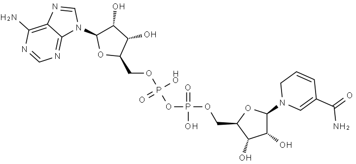 Adenosine 5'-(trihydrogen diphosphate), P'→5'-ester with 1,6-dihydro-1-β-D-ribofuranosyl-3-pyridinecarboxamide Struktur