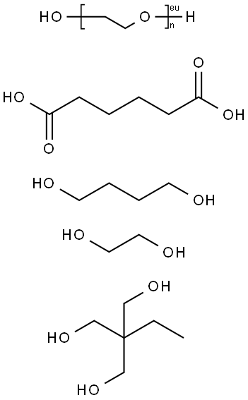 Hexanedioic acid, polymer with 1,4-butanediol, 1,2-ethanediol, 2-ethyl-2-(hydroxymethyl)-1,3-propanediol and α-hydro-ω-hydroxypoly( oxy-1,2-ethanediyl) Struktur