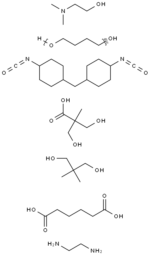 Hexanedioic acid, polymer with 2,2-dimethyl-1,3-propanediol, 1,2-ethanediamine, α-hydro-ω-hydroxypoly( oxy-1,4-butanediyl), 3-hydroxy-2-(hydroxymethyl)-2-methylpropanoic acid and 1,1'-methylenebis[4-isocyanatocyclohexane], compd. with 2-(dimethylamino)eth Struktur