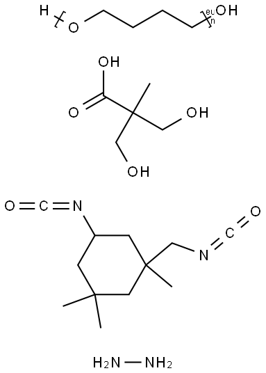 Propanoic acid,3-hydroxy-2-(hydroxymethyl)-2-methyl-,polymer withhydrazine,.alpha.-hydro-.omega.-hydroxypoly(oxy-1,4-butanediyl)and 5-isocyanato-1-(isocyanatomethyl)-1,3,3-trimethylcyclohexane Struktur