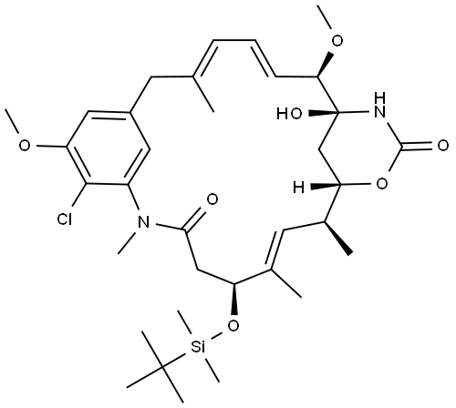 Maytansine, 3-O-de[2-(acetylmethylamino)-1-oxopropyl]-4,5-deepoxy-4,5-didehydro-3-O-[(1,1-dimethylethyl)dimethylsilyl]-, (4E)- (9CI) Struktur