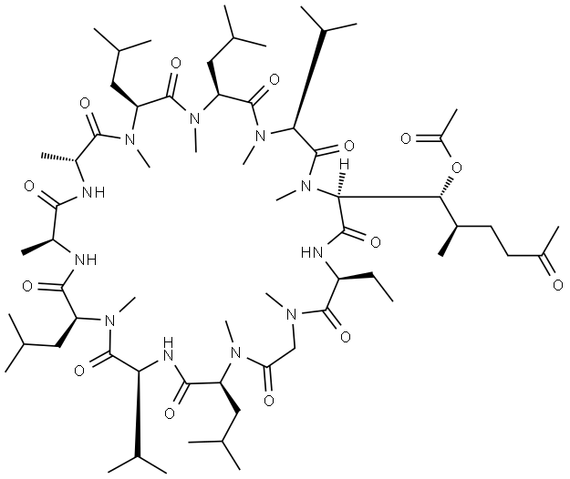 6-[(2S,3R,4R)-3-(Acetyloxy)-4-methyl-2-(methylamino)-7-oxooctanoic acid]cyclosporin A Struktur