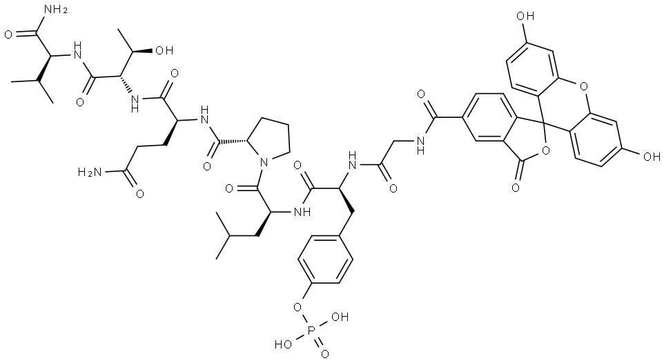 L-Valinamide, N-[(3′,6′-dihydroxy-3-oxospiro[isobenzofuran-1(3H),9′-[9H]xanthen]-5-yl)carbonyl]glycyl-O-phosphono-L-tyrosyl-L-leucyl-L-prolyl-L-glutaminyl-L-threonyl- Struktur