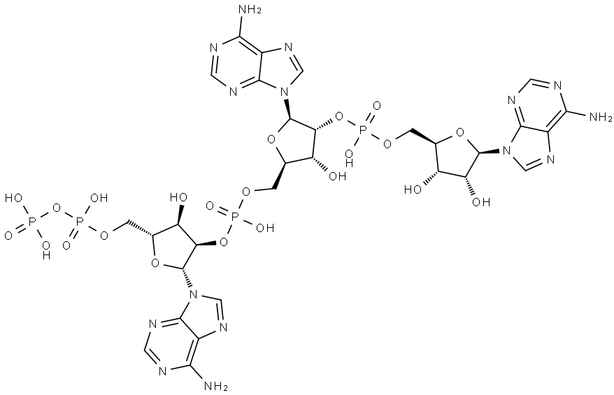 Adenosine, 5'-O-[hydroxy(phosphonooxy)phosphinyl]adenylyl-(2'→5')-adenylyl-(2'→5')- Struktur