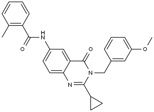 N-[2-環(huán)丙基-3,4-二氫-3-[(3-甲氧基苯基)甲基]-4-氧代-6-喹唑啉基]-2-甲基苯甲酰胺, 838863-99-3, 結(jié)構(gòu)式