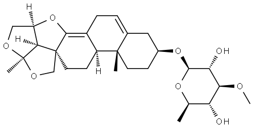 β-D-Glucopyranoside, (2aS,7S,9aR,9bR,11aR,13aS,13bR)-2,2a,6,7,8,9,9a,9b,10,11,13a,13b-dodecahydro-9a,13a-dimethyl-4H,12H-1,3,13-trioxacyclopenta[3,4]pentaleno[1,6a-a]phenanthren-7-yl 6-deoxy-3-O-methyl- Struktur